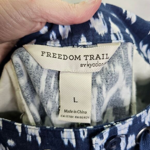 Freedom Trail by Kyodan Blue Geometric Linen Blend Capri Pants Size Large - Picture 5 of 12